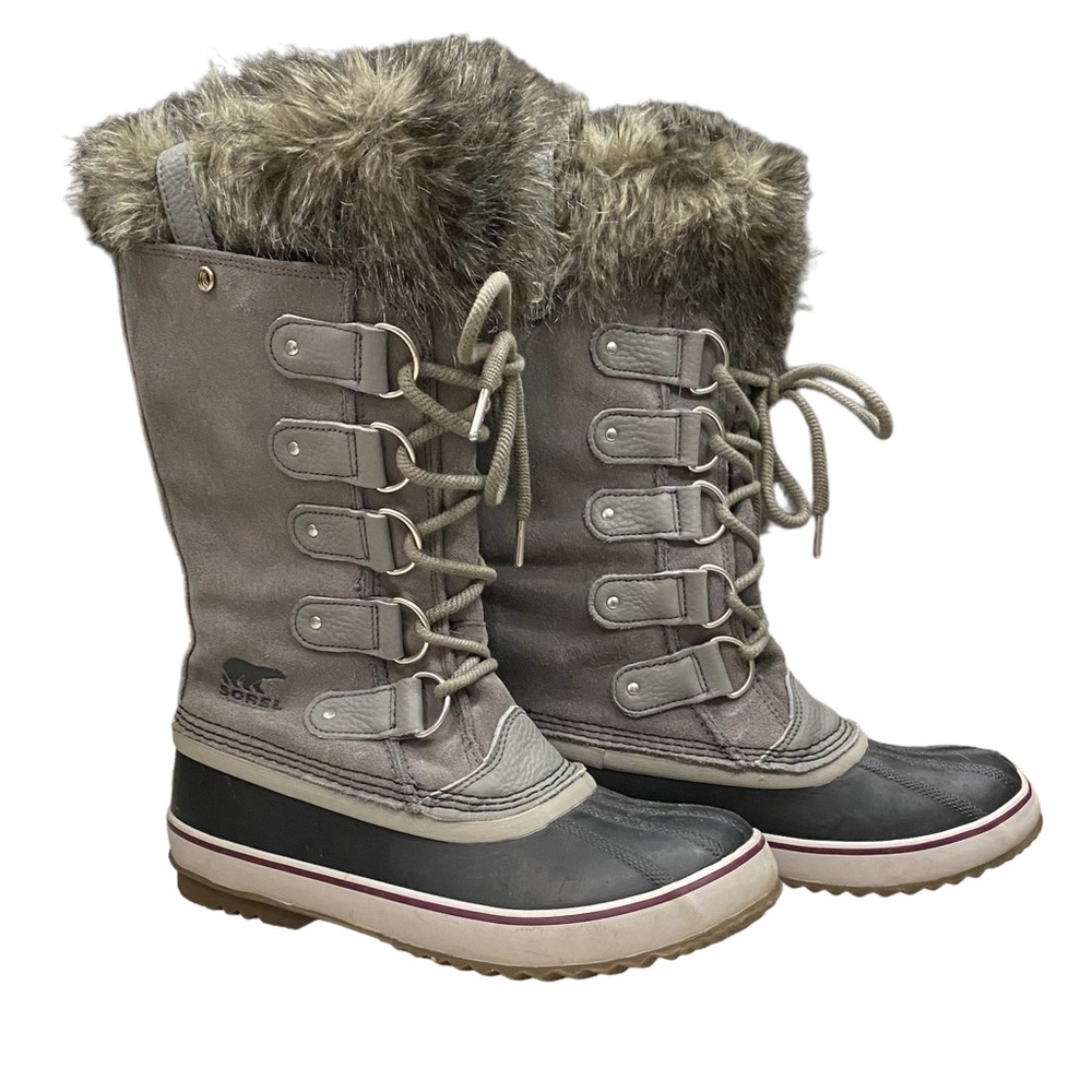 Women’s Sorel Joan of Arctic Faux Fur Winter Snow Boots Grey Size 10